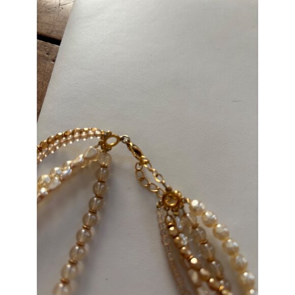 Layered Faux Pearl & Gold Beaded Necklace With Adjustable Clasp - Picture 6 of 10